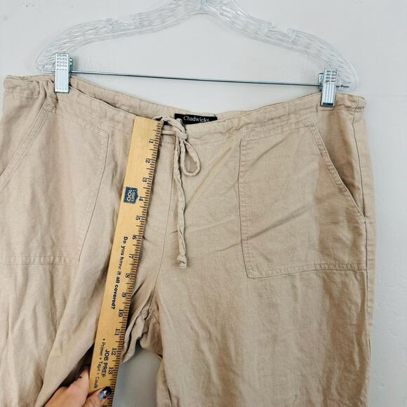 Wchadwicks Of Boston Tan Linen Blend Drawstring Pants Women’s Size L - Picture 3 of 8
